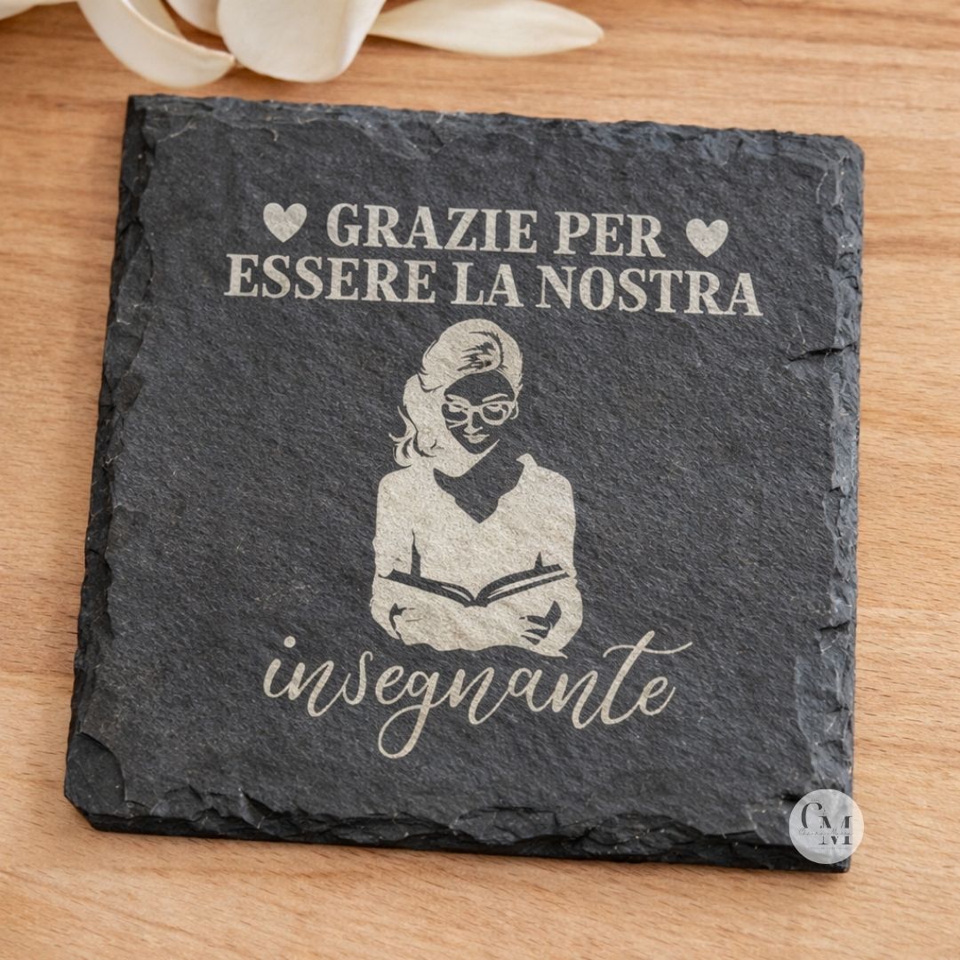 Set 4 Sottobicchieri Maestra in Ardesia Incisi, Personalizzati