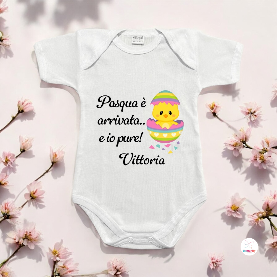 Body di Pasqua per Neonati Personalizzato Con Nome – “Pasqua è arrivata… e io pure!”
