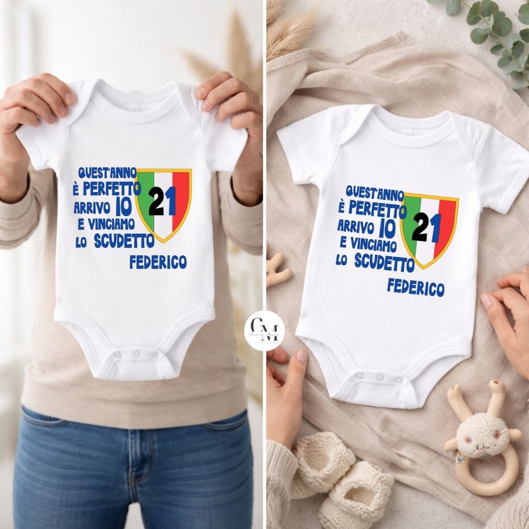 Body Scudetto Inter Campione d’Italia Personalizzato con Nome, Body per Neonati Nerazzurri