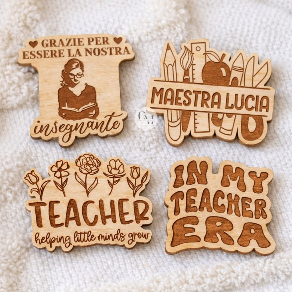 Magneti in Legno Personalizzati per Maestra – Set 4 Calamite Incise