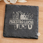 Set 4 Sottobicchieri Maestra in Ardesia Incisi, Personalizzati