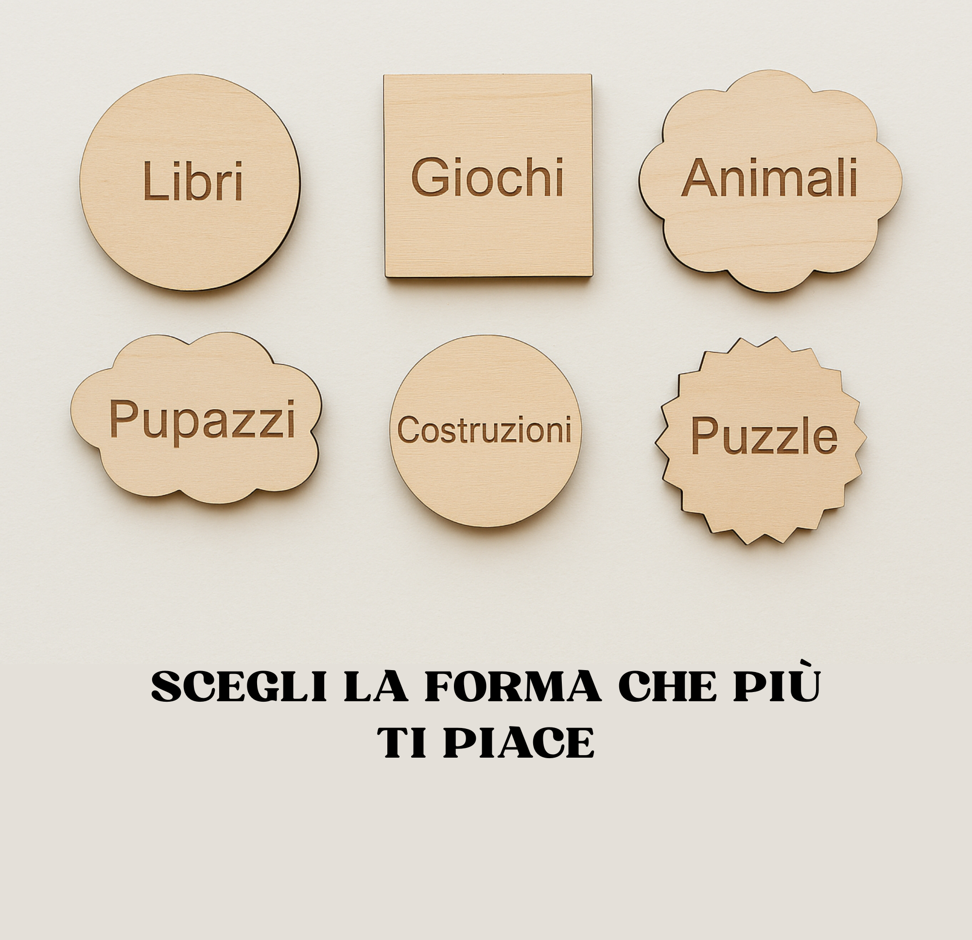 Etichette in Legno Personalizzate Per I Giochi Dei Bambini – Set da 6 o 12 con biadesivo