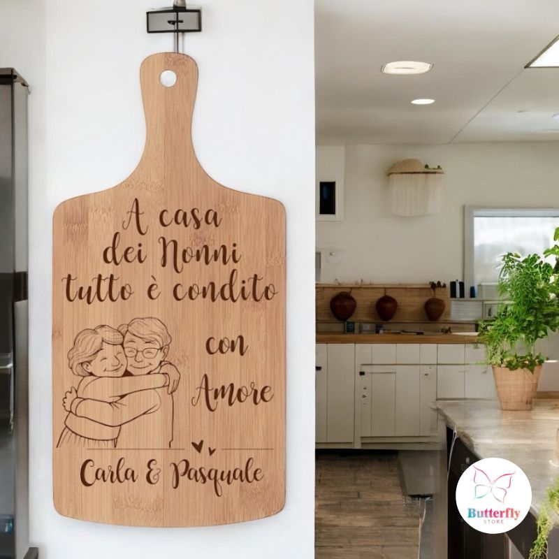 Tagliere in Bambù Personalizzato con Frase e Nomi - Festa dei Nonni