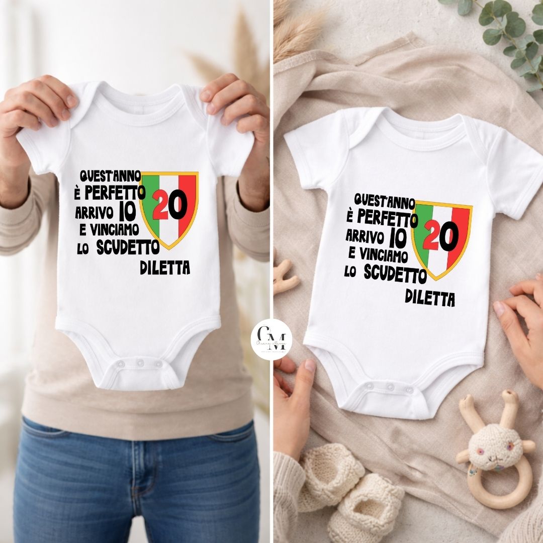 Body Scudetto Milan Campione d’Italia Personalizzato con Nome, Body per Neonati Rossoneri