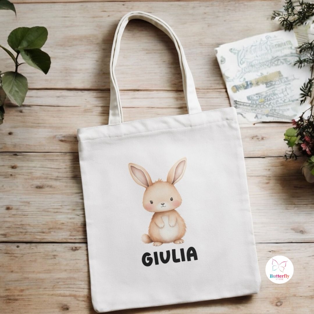 Borsa Shopper Animali del Bosco Personalizzata con Nome