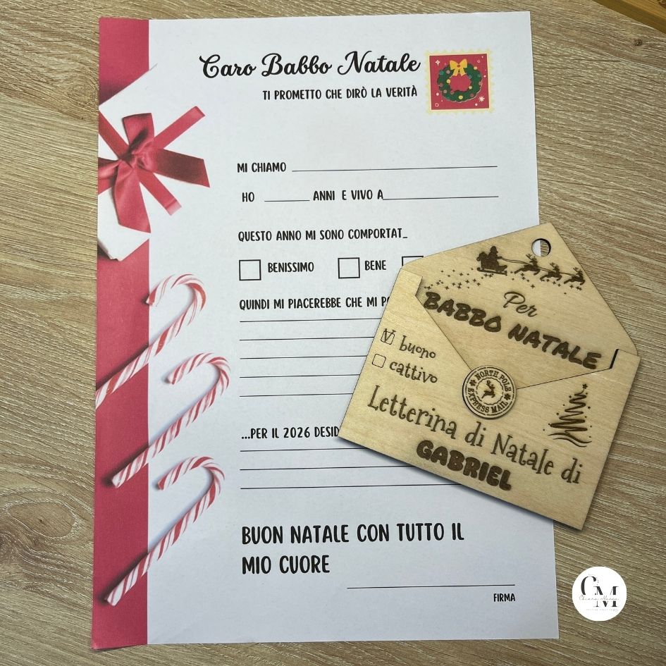 Busta Porta Lettera in legno per Babbo Natale, con Nome – Letterina Natalizia Inclusa