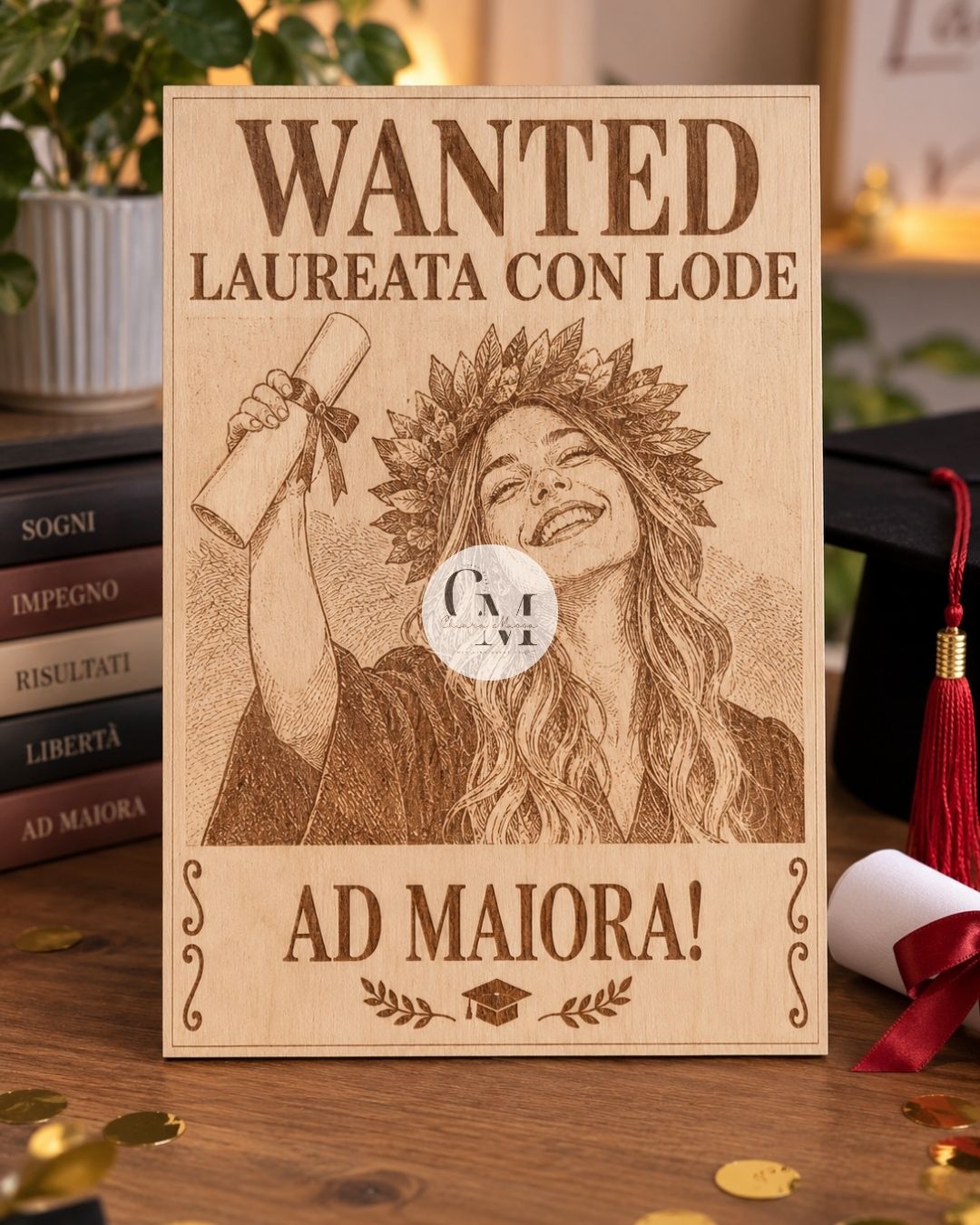 Manifesto Wanted Inciso su Legno - Personalizzato con Foto