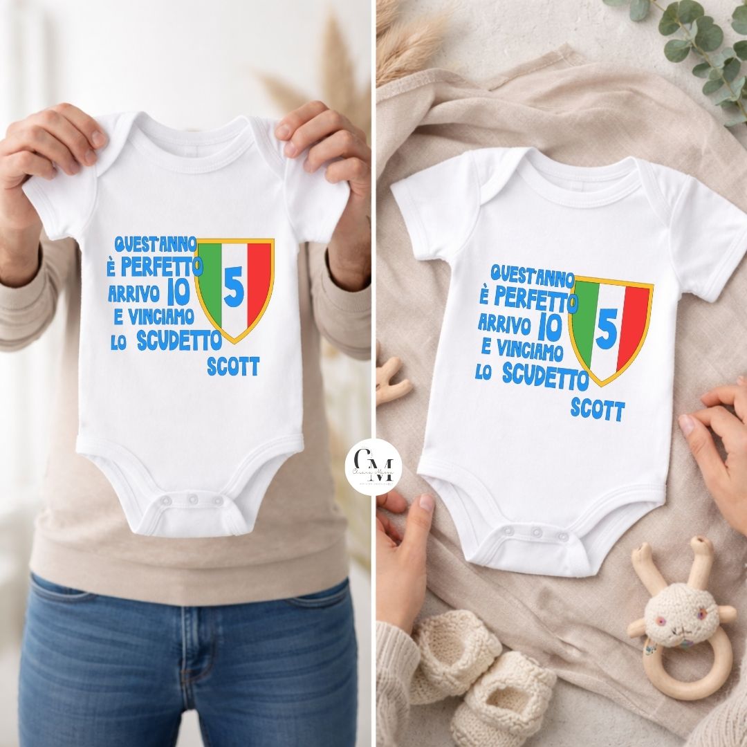 Body Neonato Napoli Campione d’Italia Personalizzato con Nome – Napoli Quinto Scudetto