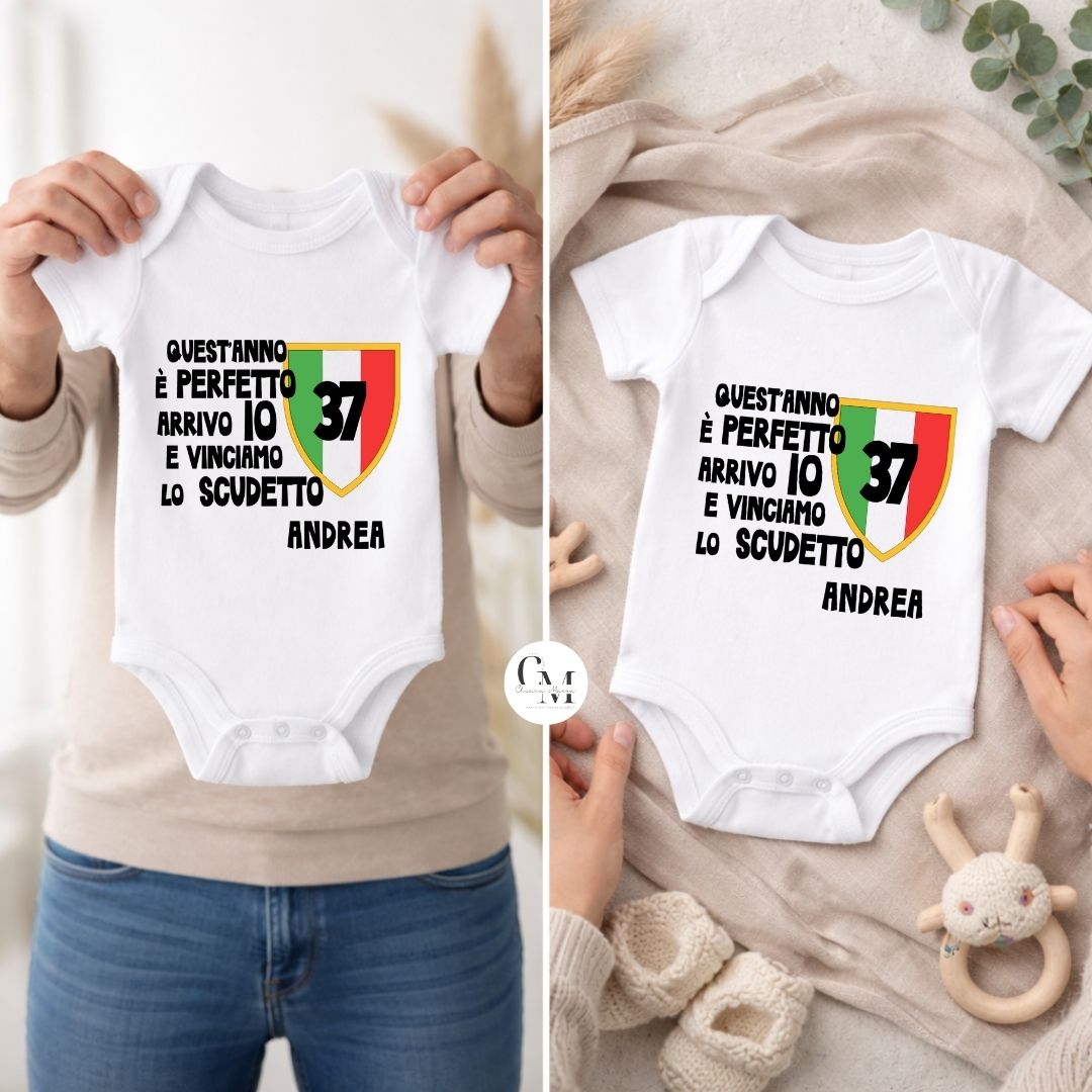 Body Scudetto Juve Campione d’Italia Personalizzato con Nome, Body per Neonati Bianconeri