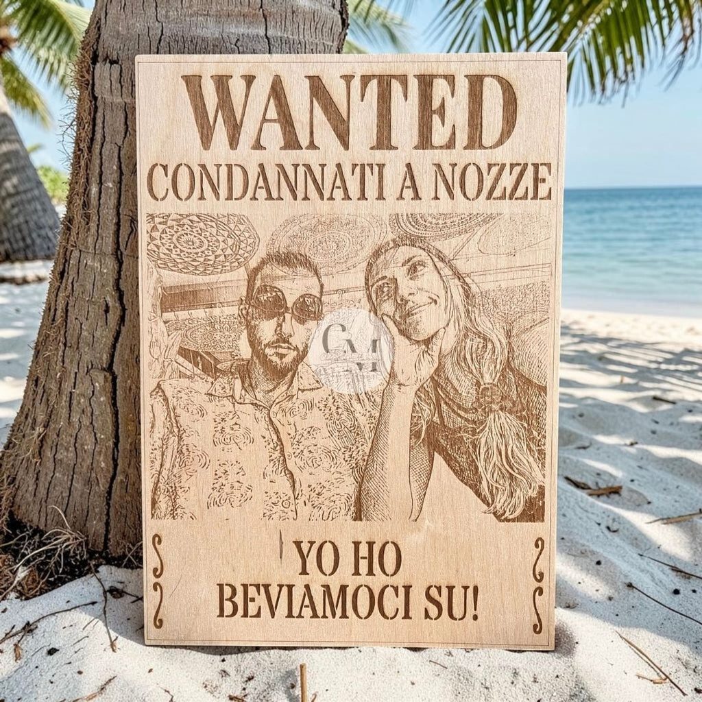 Manifesto Wanted Inciso su Legno - Personalizzato con Foto