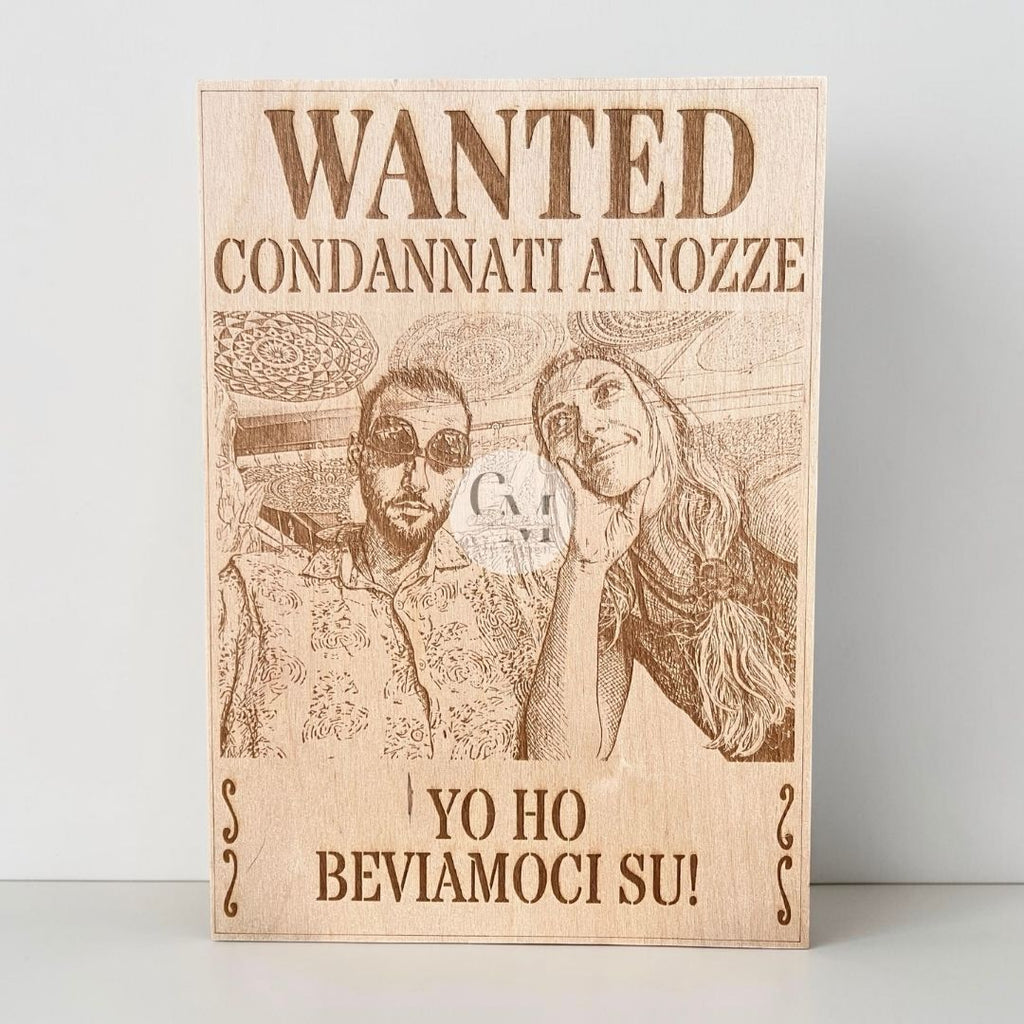 Manifesto Wanted Inciso su Legno - Personalizzato con Foto