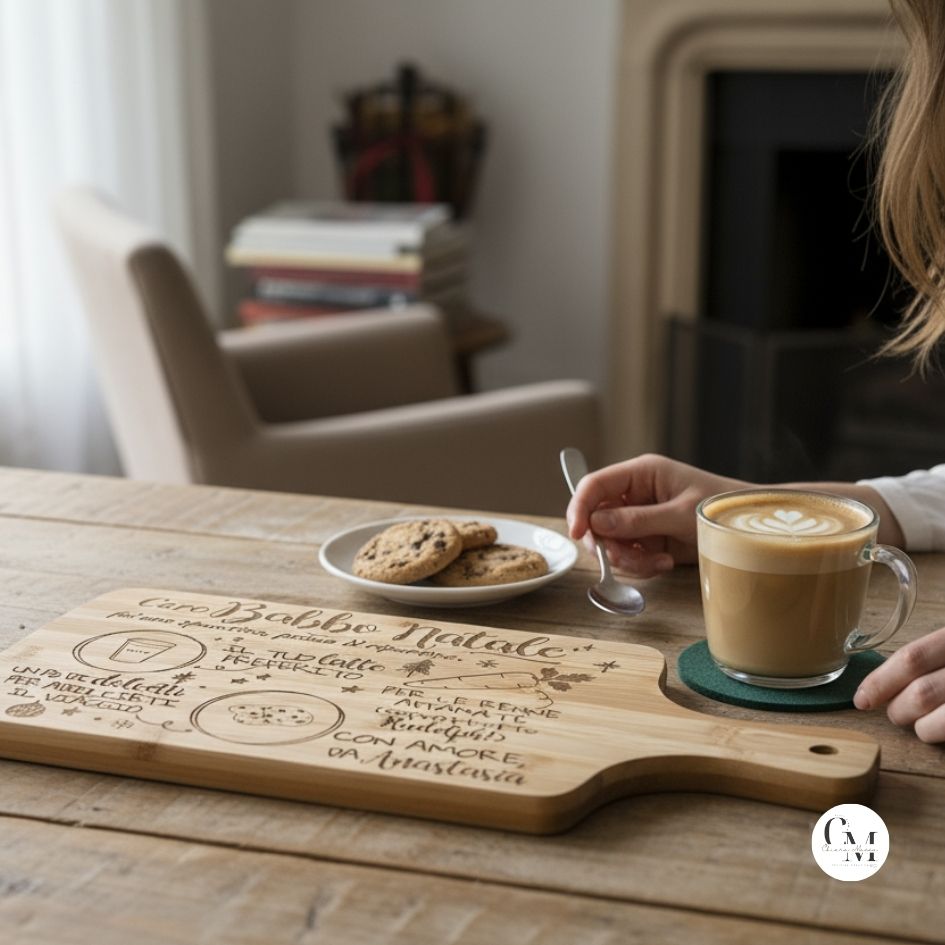 Vassoio di Natale per Babbo Natale, Personalizzabile con Nome – Tagliere in Bambù con Manico