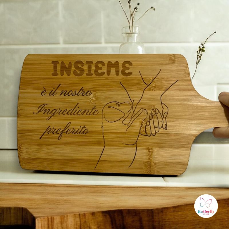 Tagliere in Bambù Inciso con Frase e Design Personalizzabile - Bomboniere di Nozze Originali, Regali di Natale, Anniversari, B&B