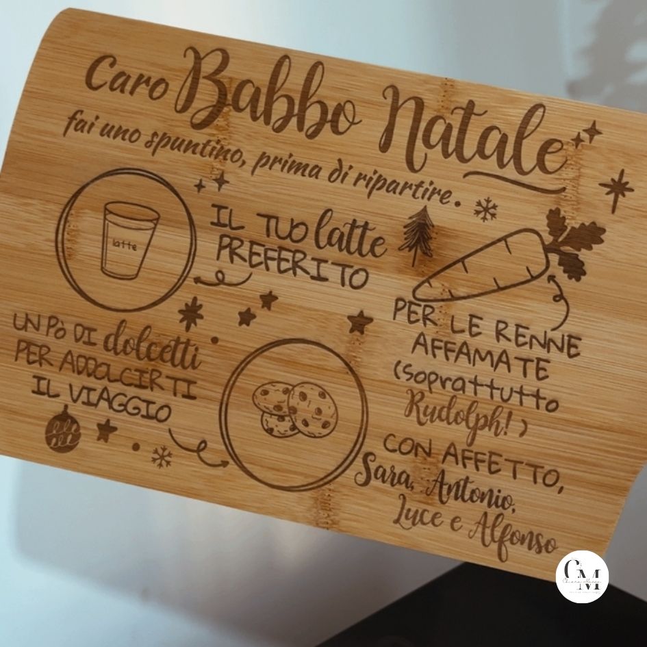 Vassoio di Natale per Babbo Natale, Personalizzabile con Nome – Tagliere in Bambù con Manico