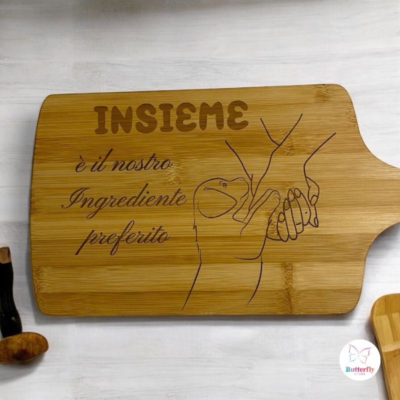 Tagliere in Bambù Inciso con Frase e Design Personalizzabile - Bomboniere di Nozze Originali, Regali di Natale, Anniversari, B&B