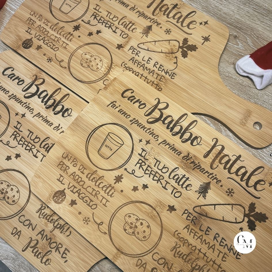 Vassoio di Natale per Babbo Natale, Personalizzabile con Nome – Tagliere in Bambù con Manico
