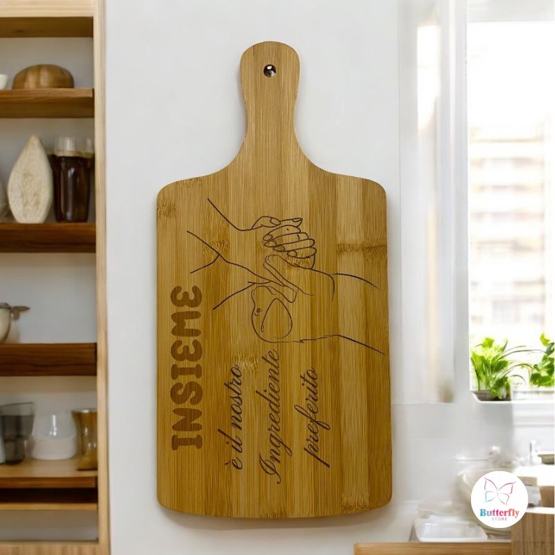 Tagliere in Bambù Inciso con Frase e Design Personalizzabile - Bomboniere di Nozze Originali, Regali di Natale, Anniversari, B&B