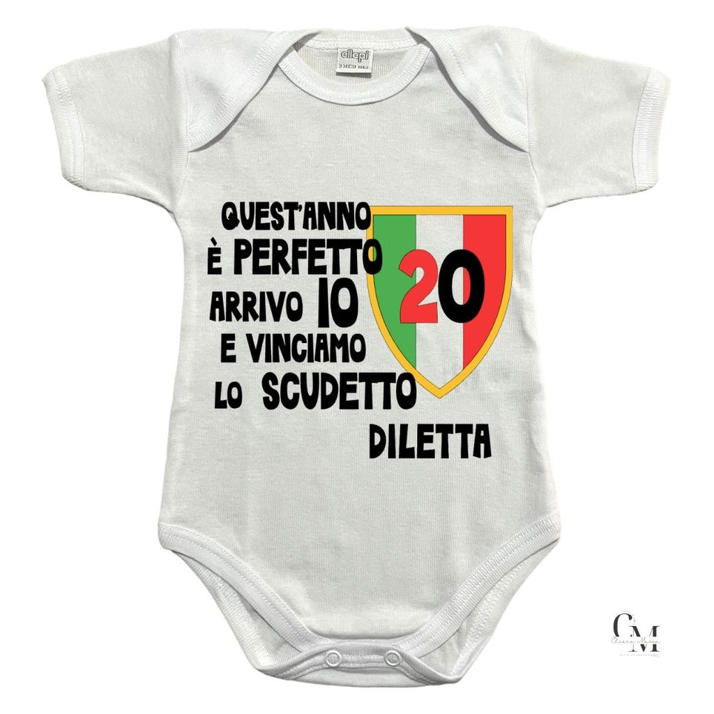 Body Scudetto Milan Campione d’Italia Personalizzato con Nome, Body per Neonati Rossoneri