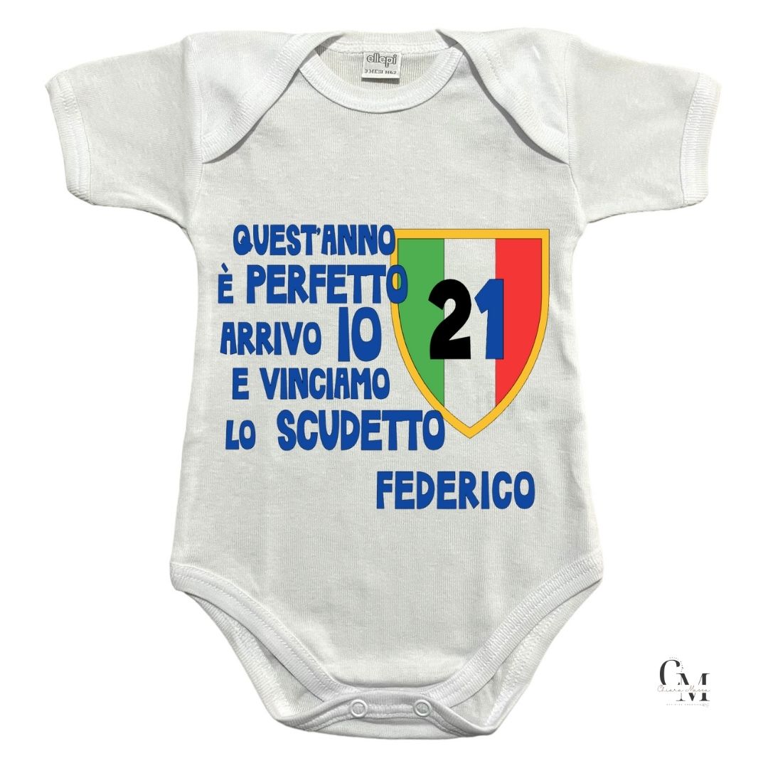 Body Scudetto Inter Campione d’Italia Personalizzato con Nome, Body per Neonati Nerazzurri