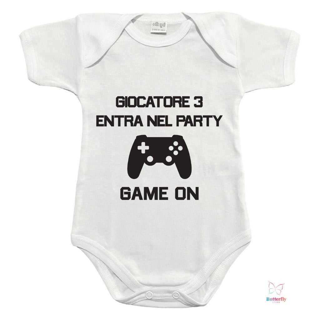 Body Neonato Divertente “Giocatore 3 Entra nel Party”, Personalizzabile - Regalo Nascita Gaming, Baby Gamer