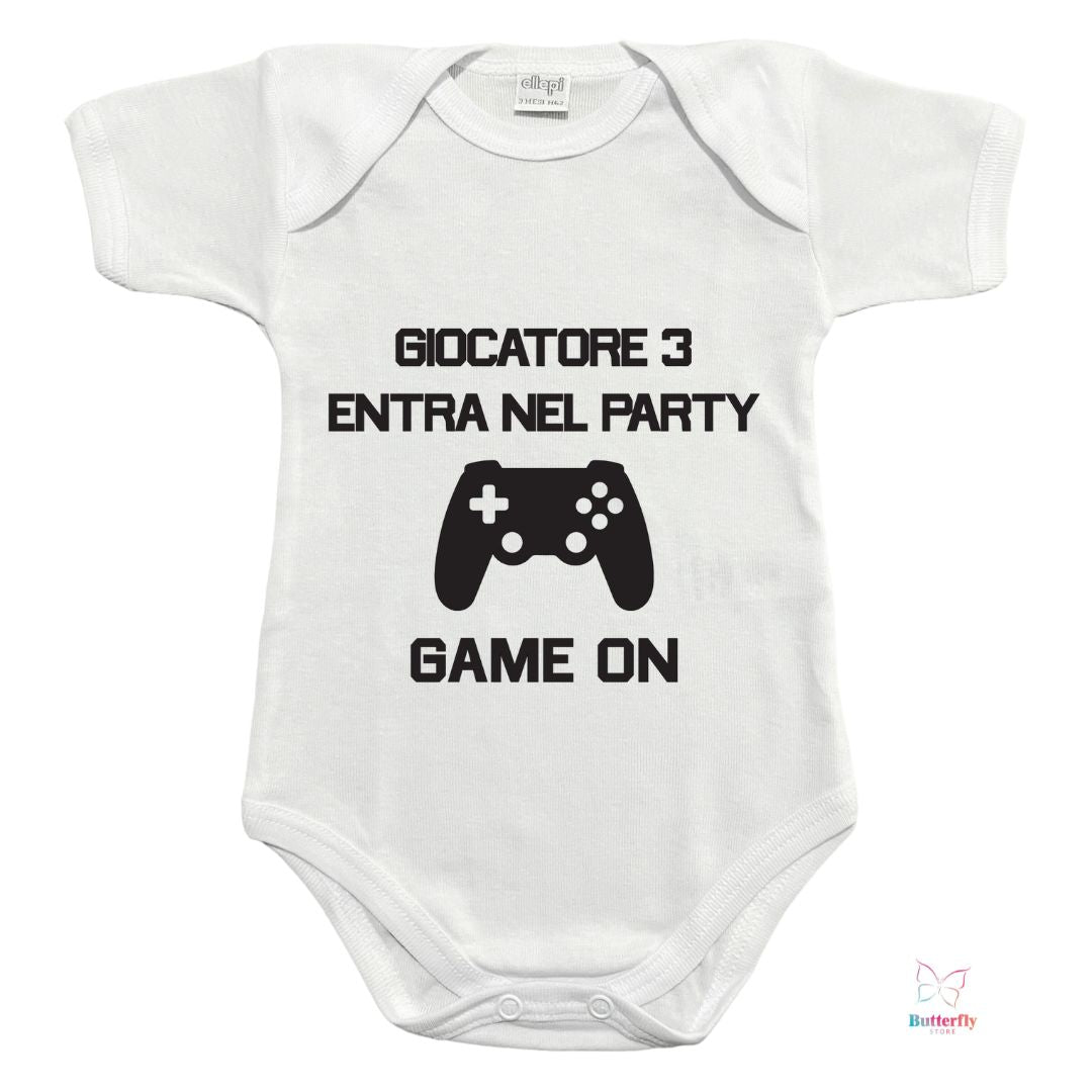 Body Neonato Divertente “Giocatore 3 Entra nel Party”, Personalizzabile - Regalo Nascita Gaming, Baby Gamer