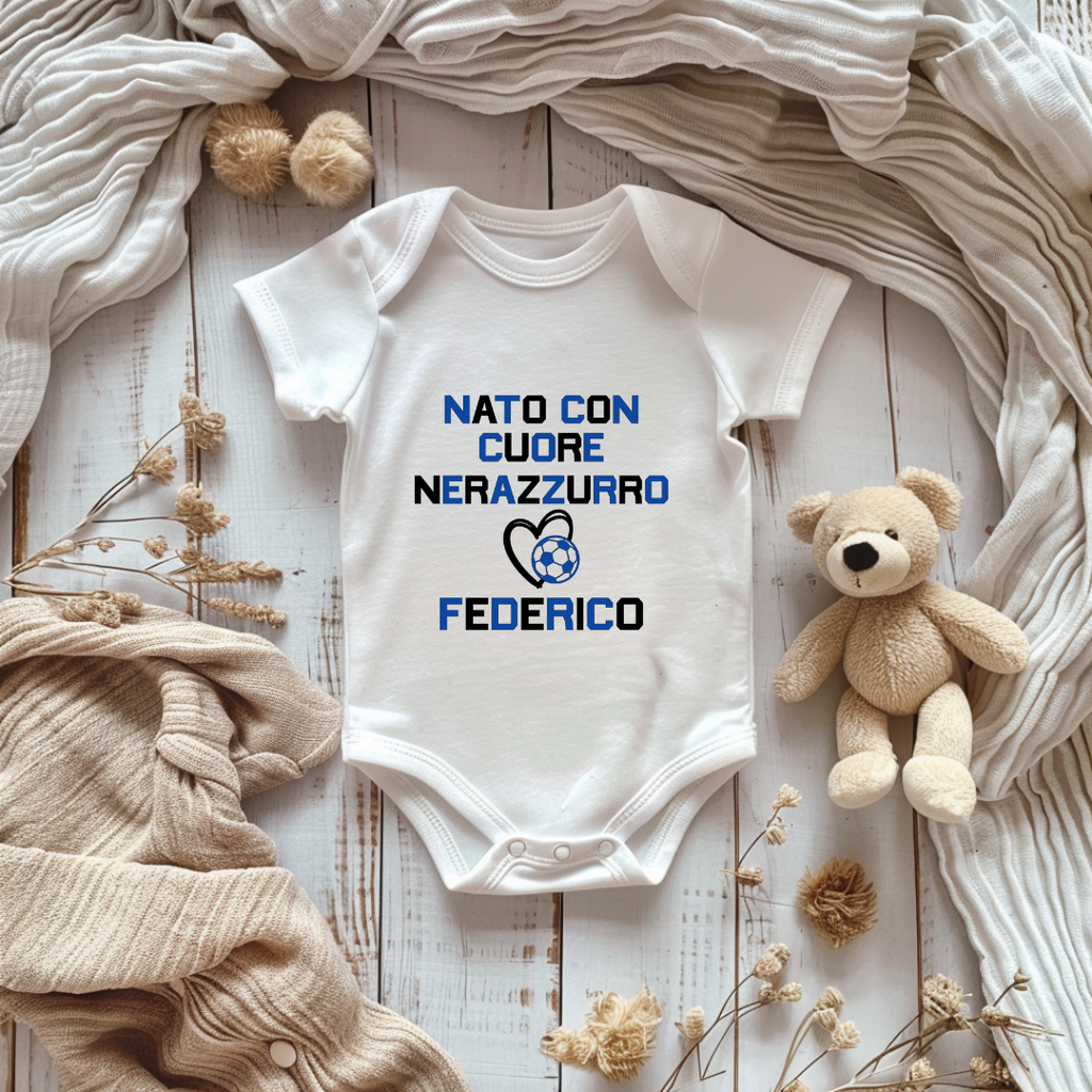 Body Neonato Inter “Nato con Cuore Nerazzurro” – Personalizzato con Nome