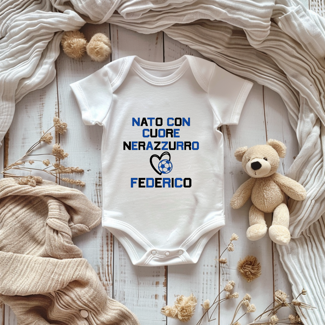 Body Neonato Inter “Nato con Cuore Nerazzurro” – Personalizzato con Nome