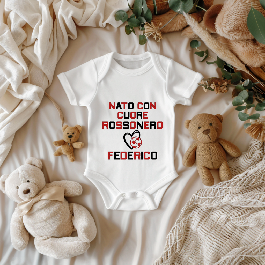 Body Neonato Milan “Nato con Cuore Rossonero” – Personalizzato con Nome