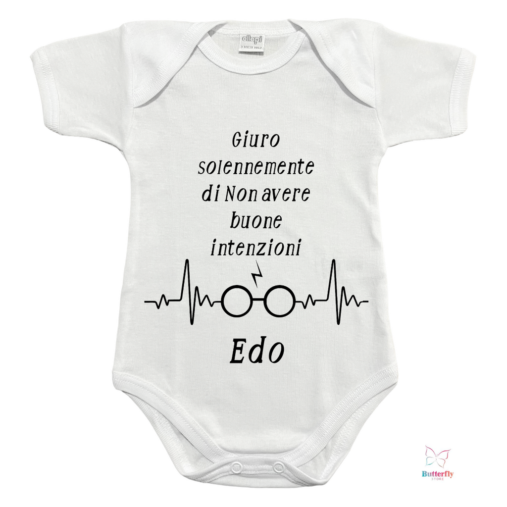 Baby Body "Giuro Solennemente Di Non Avere Buone Intenzioni" Harry Potter, Con Nome