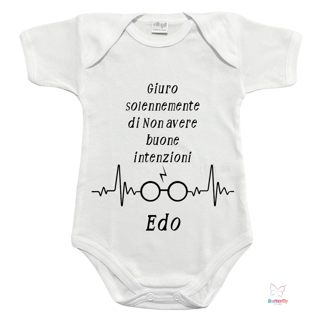 Baby Body "Giuro Solennemente Di Non Avere Buone Intenzioni" Harry Potter, Con Nome