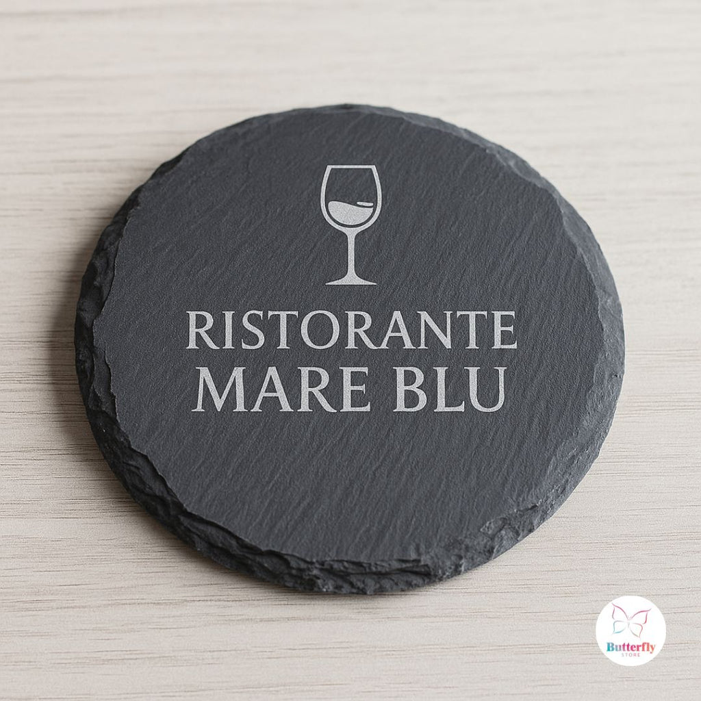 Set Sottobicchieri Rotondi in Ardesia Personalizzati con Logo Aziendale