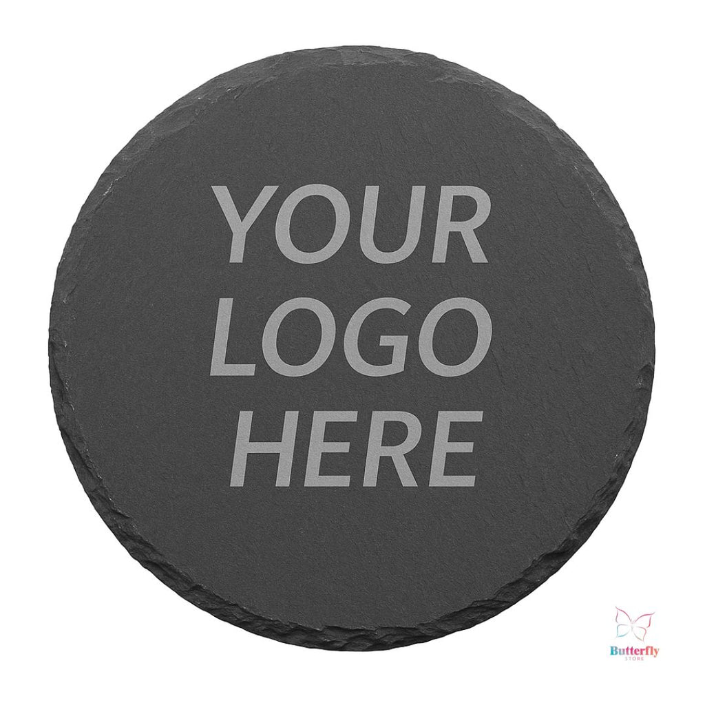 Set Sottobicchieri Rotondi in Ardesia Personalizzati con Logo Aziendale