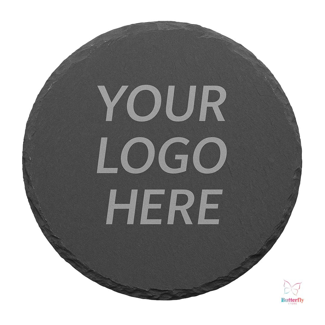 Set Sottobicchieri Rotondi in Ardesia Personalizzati con Logo Aziendale