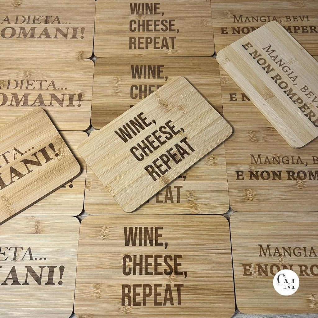 Tagliere in Bambù Wine Cheese Repeat, Frase Incisa Divertente, Charcuterie Board