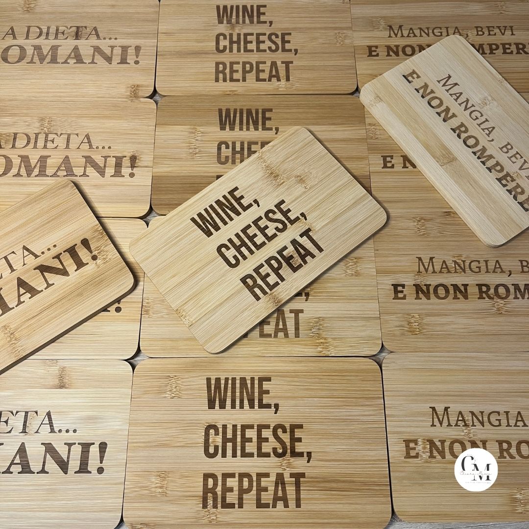 Tagliere in Bambù Wine Cheese Repeat, Frase Incisa Divertente, Charcuterie Board