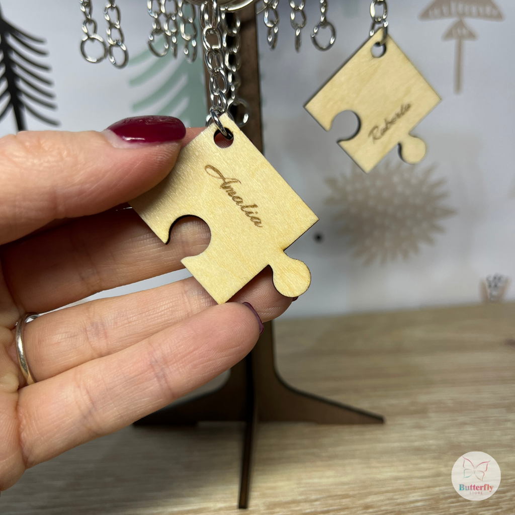 Portachiavi In Legno Personalizzati Con Nomi, Pezzi Puzzle Ad Incastro