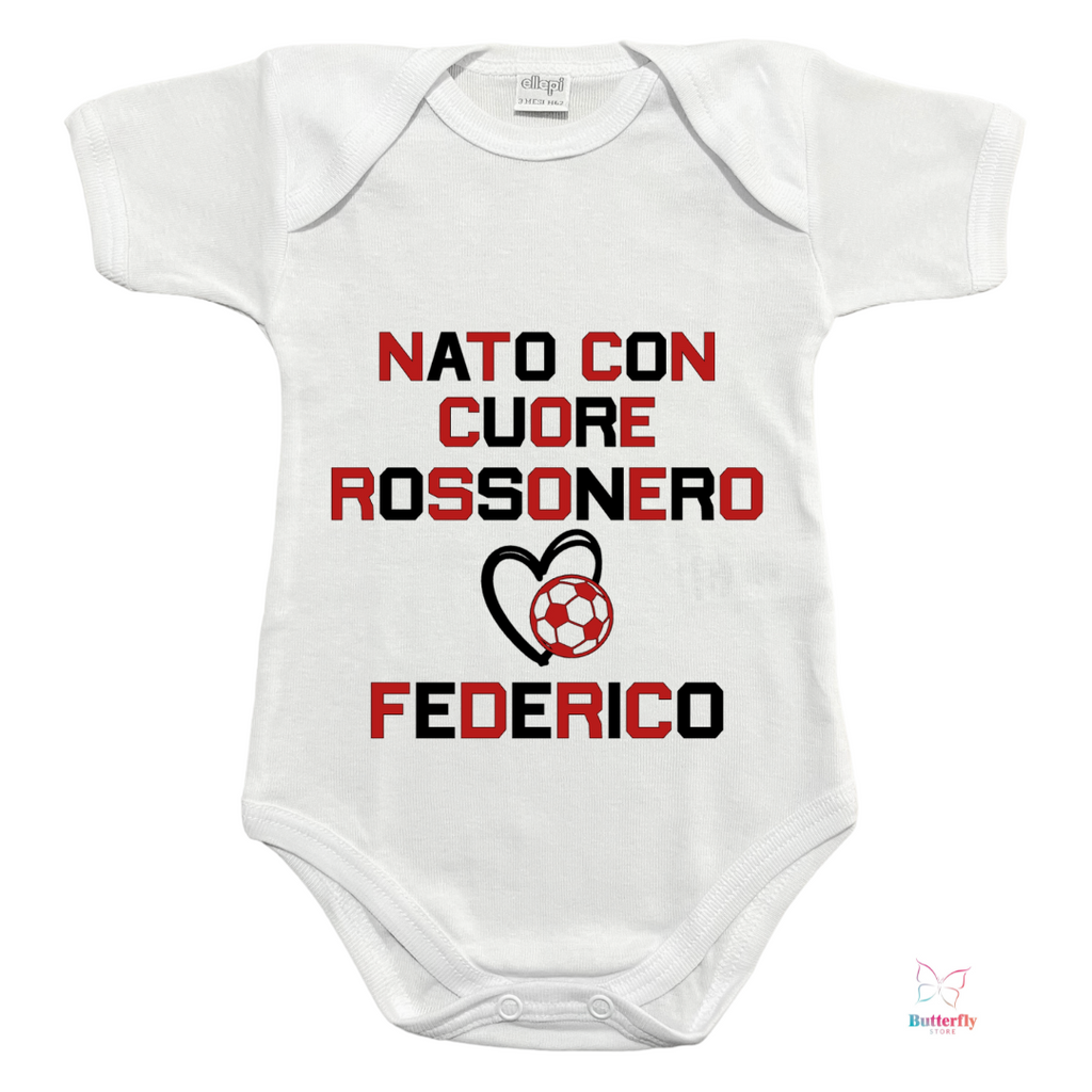 Body Neonato Milan “Nato con Cuore Rossonero” – Personalizzato con Nome