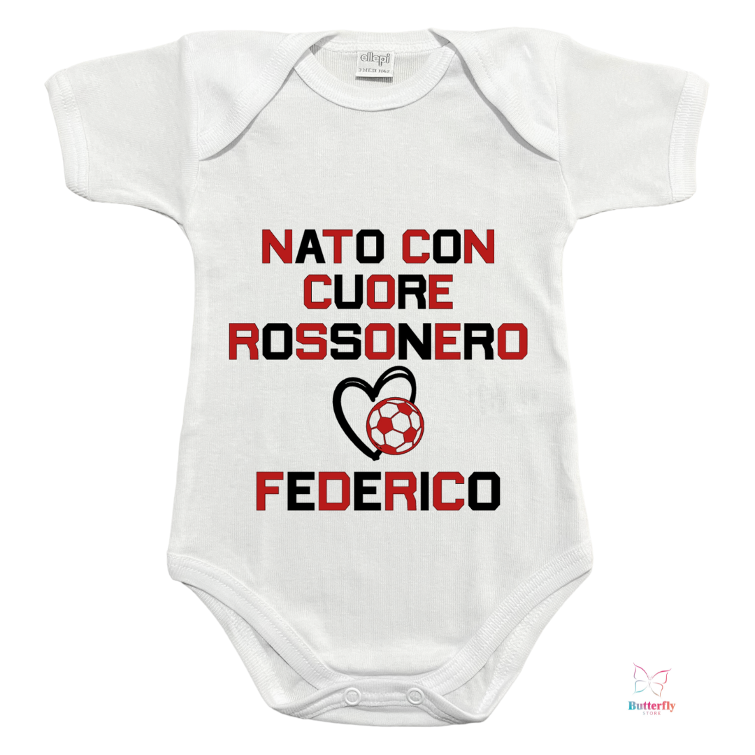 Body Neonato Milan “Nato con Cuore Rossonero” – Personalizzato con Nome