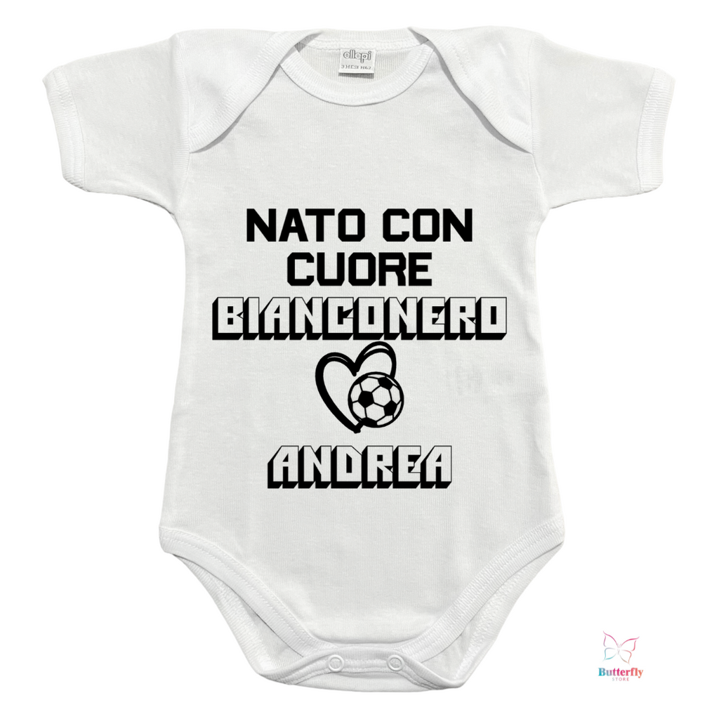 Body Neonato Juventus “Nato con Cuore Bianconero” – Personalizzato con Nome
