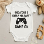 Body Neonato Divertente “Giocatore 3 Entra nel Party”, Personalizzabile - Regalo Nascita Gaming, Baby Gamer