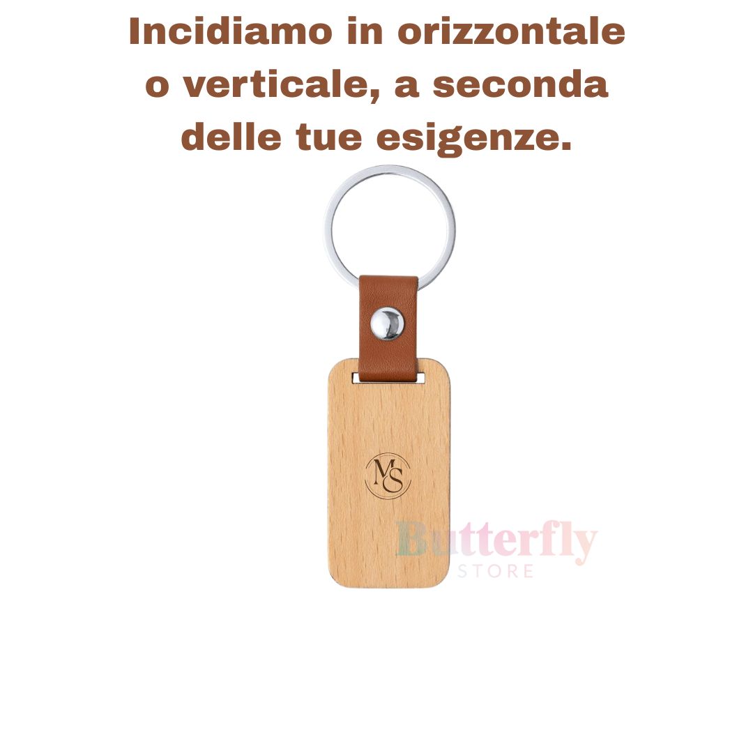 Portachiavi Personalizzato in Legno con Laccetto in Pelle – Idea Regalo Aziendale