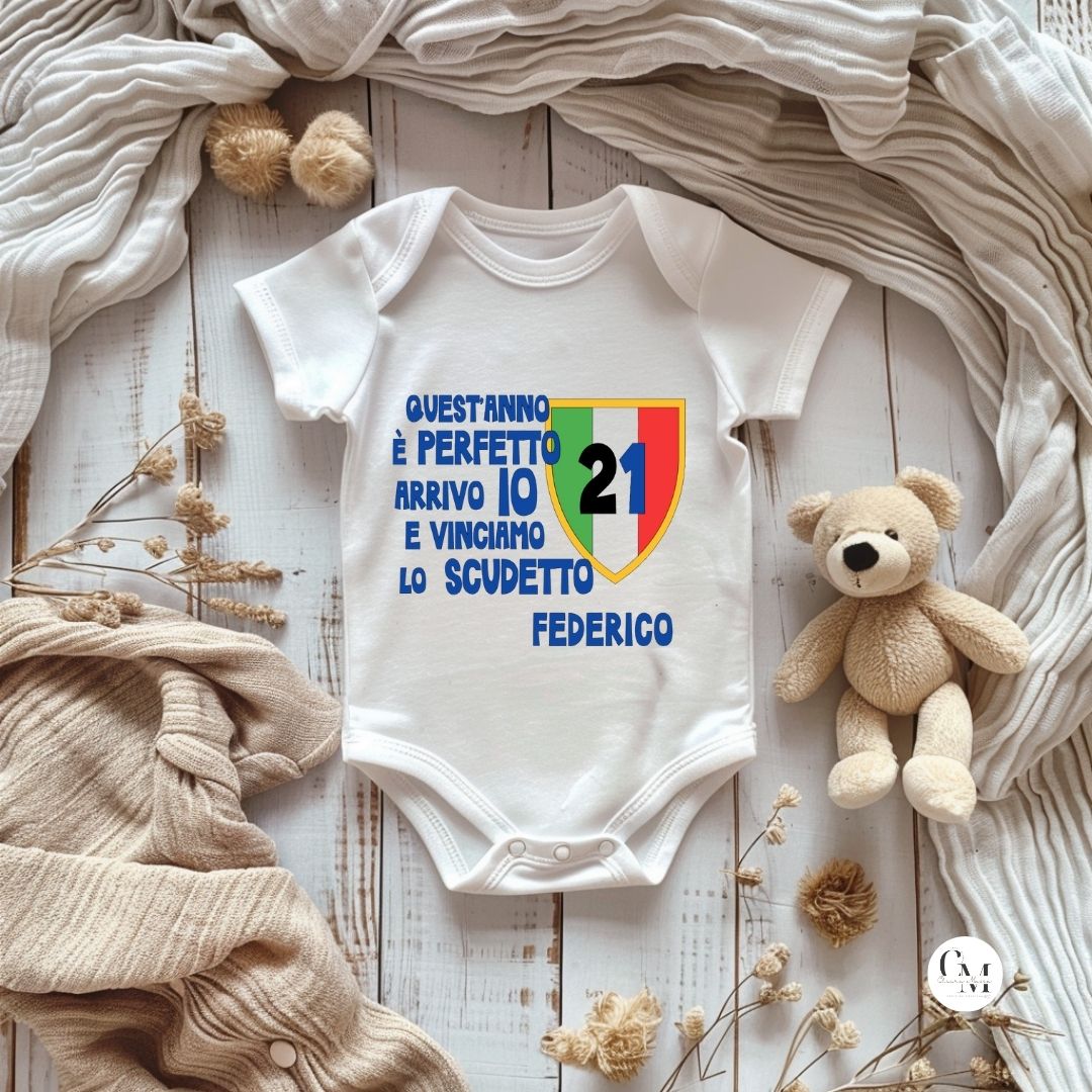 Body Scudetto Inter Campione d’Italia Personalizzato con Nome, Body per Neonati Nerazzurri