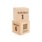 Cubo Segnatavolo in Legno Personalizzato con Logo Aziendale, QR Code, Wifi, Social Media, Numeri Tavoli