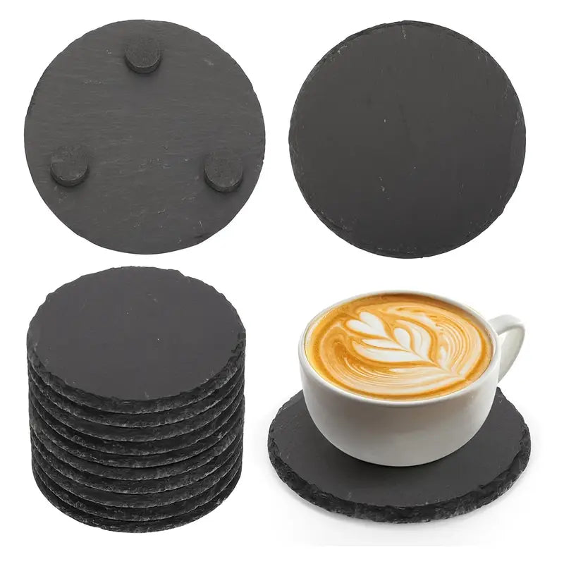 Set Sottobicchieri Rotondi in Ardesia Personalizzati con Logo Aziendale