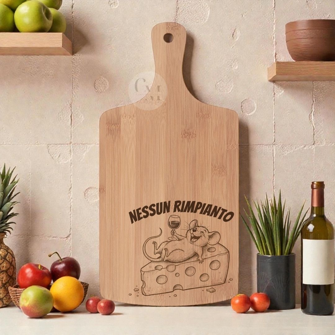 Tagliere in Bambù Inciso “Nessun Rimpianto” – Idea Regalo Divertente