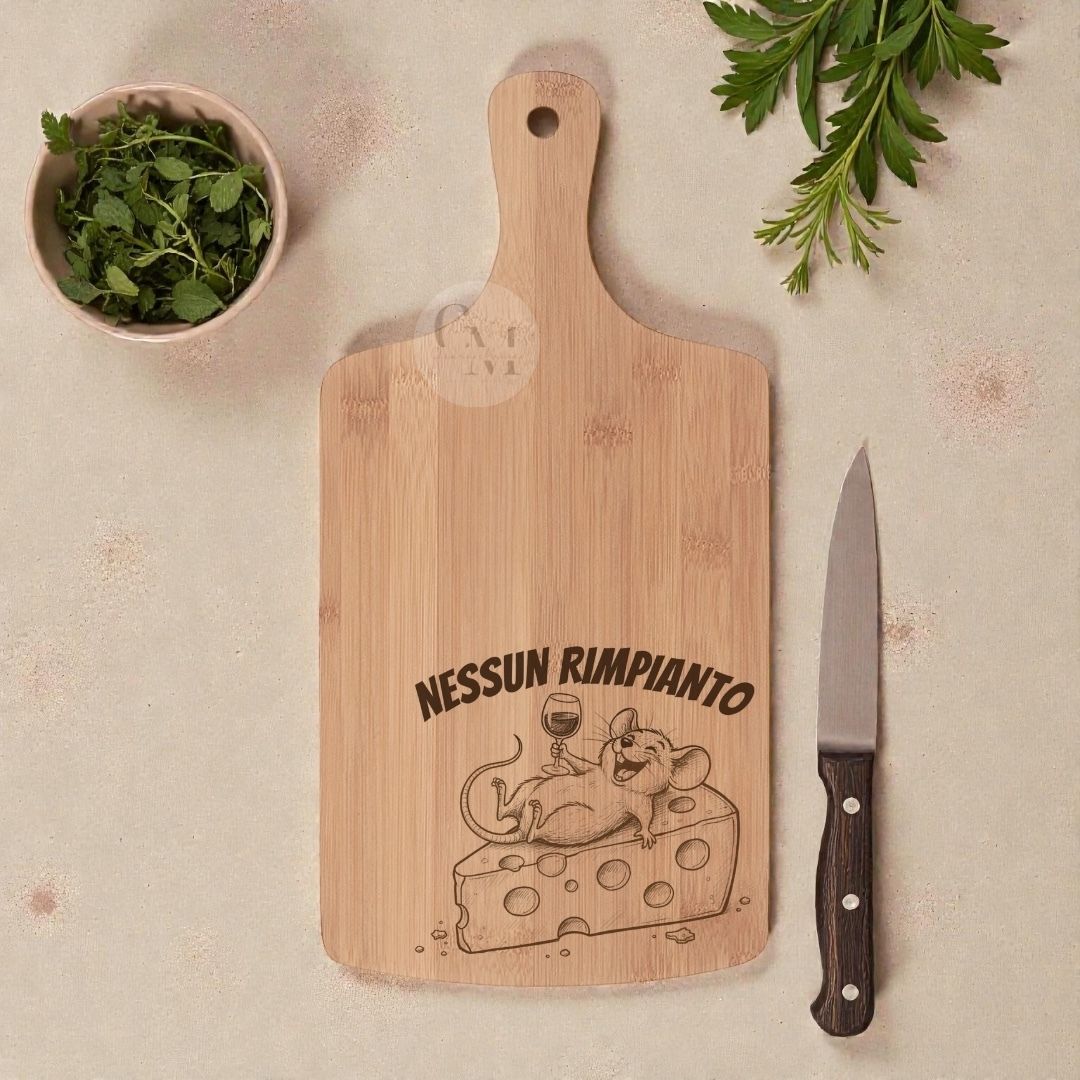 Tagliere in Bambù Inciso “Nessun Rimpianto” – Idea Regalo Divertente