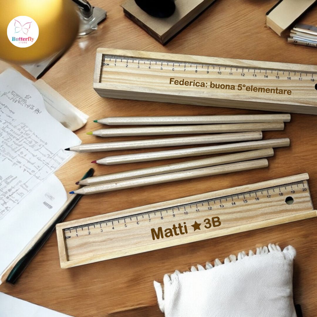 Astuccio In Legno Con Matite Colorate, Personalizzabile con Nome o Dedica