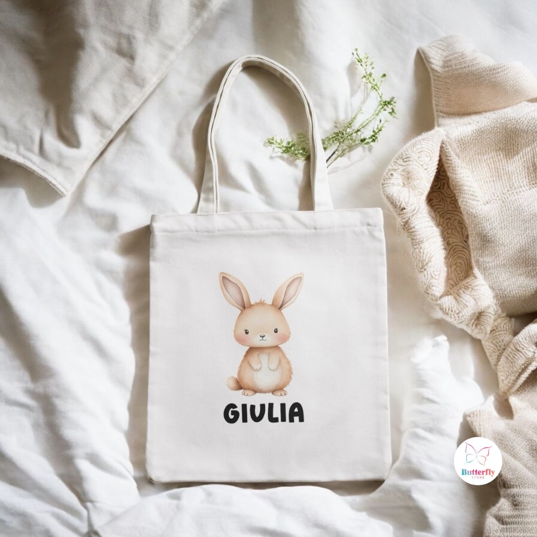 Borsa Shopper Animali del Bosco Personalizzata con Nome