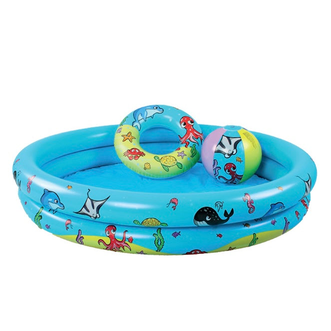 Piscina per Bambini Set Da Gioco Animali Marini - Piscina + Palla + Ciambella