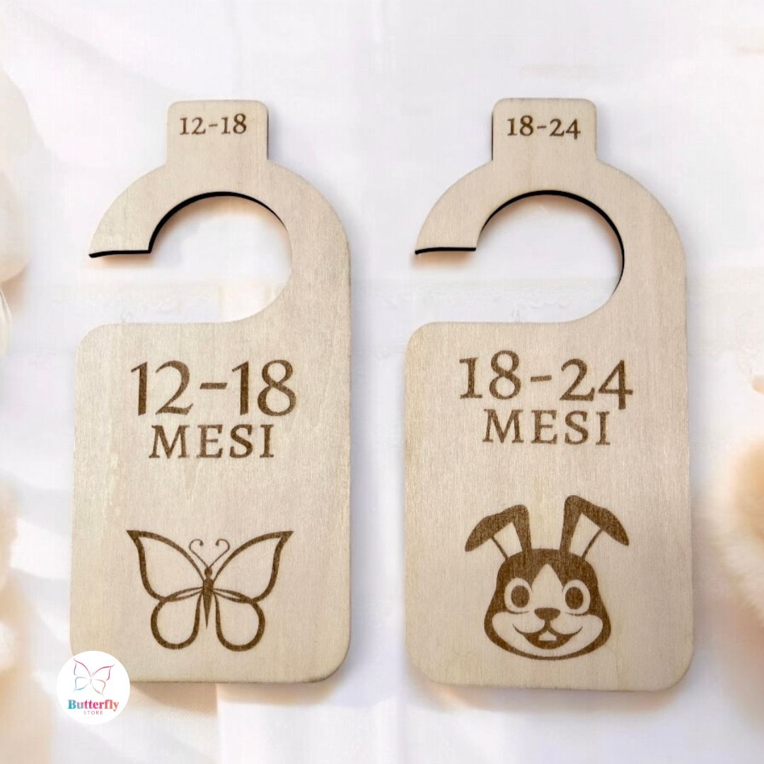 Set 7 Appendini Divisori In Legno Per Guardaroba Neonato - Personalizzato con Nome